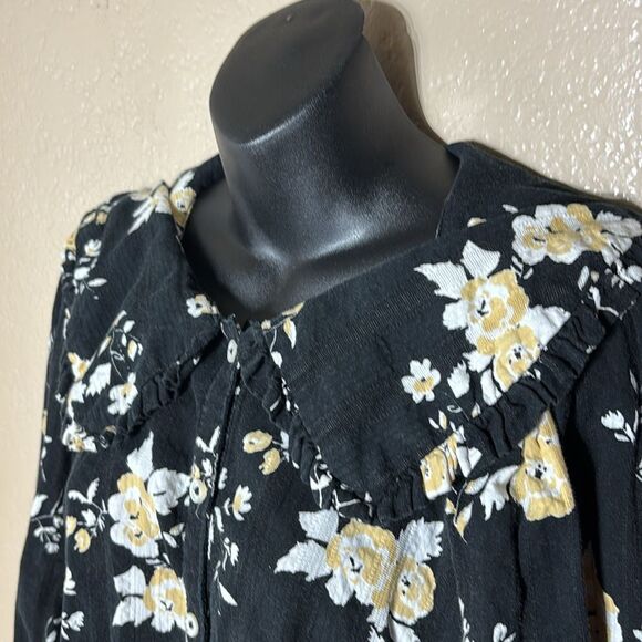Free people women’s medium floral blouse Peter Pan collar puff sleeve button up - Picture 3 of 9